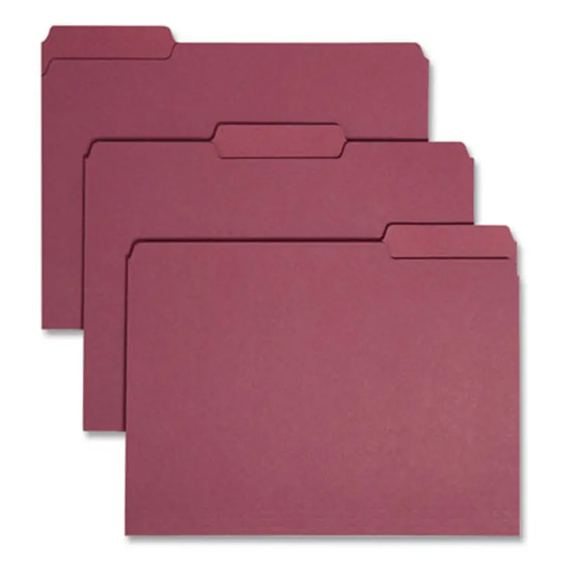Interior File Folders, 1/3-Cut Tabs: Assorted, Letter Size, 0.75" Expansion, Maroon, 100/Box - File Folders | Smead
