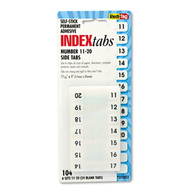 Legal Index Tabs, Preprinted Numeric: 11 to 20, 1/12-Cut, White, 0.44" Wide, 104/Pack - File Inserts/Tabs | Redi-Tag