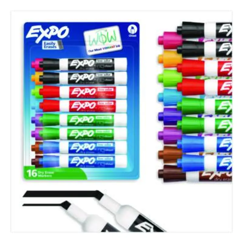 Low-Odor Dry-Erase Marker, Broad Chisel Tip, Assorted Colors, 16/Set - Board Markers | EXPO