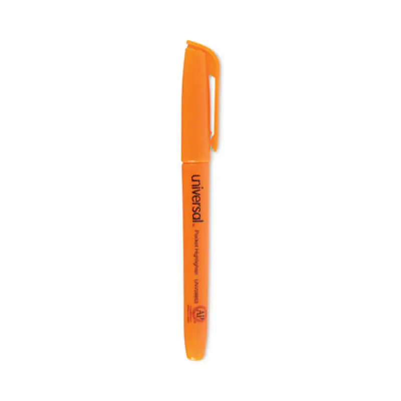 Pocket Highlighters, Fluorescent Orange Ink, Chisel Tip, Orange Barrel, Dozen - Highlighters | Universal