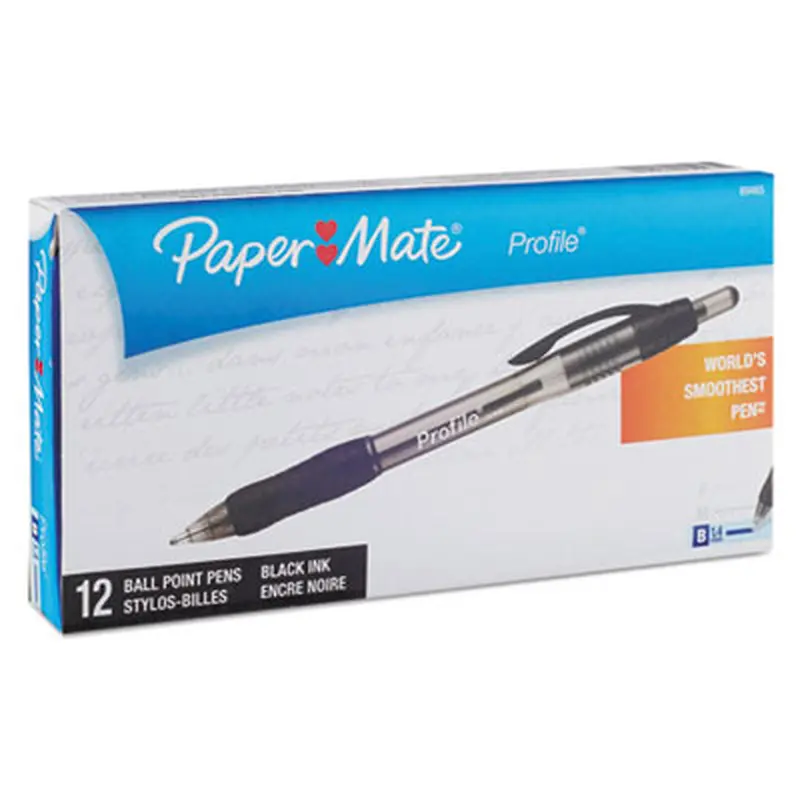 Profile Ballpoint Pen, Retractable, Bold 1.4 mm, Black Ink, Translucent Black Barrel, Dozen - Pens | Paper Mate