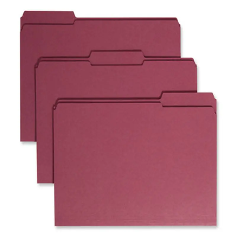 Reinforced Top Tab Colored File Folders, 1/3-Cut Tabs: Assorted, Letter Size, 0.75" Expansion, Maroon, 100/Box - File Folders | Smead