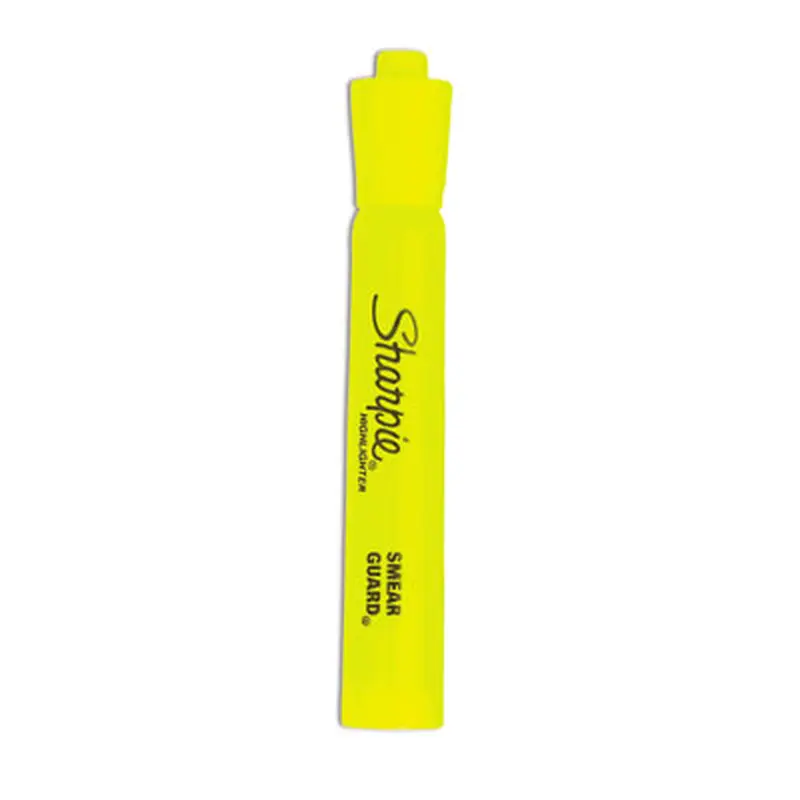 Tank Style Highlighters, Fluorescent Yellow Ink, Chisel Tip, Yellow Barrel, Dozen - Highlighters | Sharpie