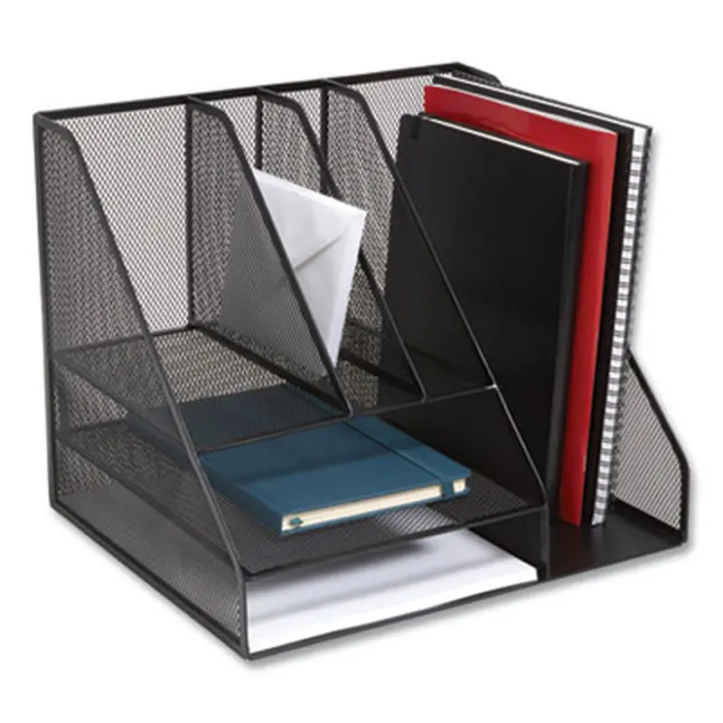 Wire Mesh Combination Organizer, Vertical/Horizontal, 8 Sections, Letter-Size, 12 x 12 x 13.97, Matte Black - Desktop Document Racks & Sorters | TRU RED