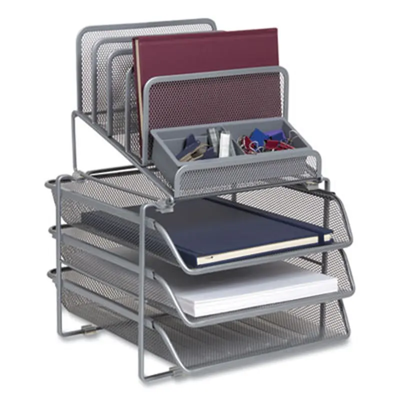 All-in-One Wire Mesh Organizer, 10 Sections, Letter-Size, 11.61 x 13.11 x 8.86, Silver - Desktop Document Racks & Sorters | TRU RED