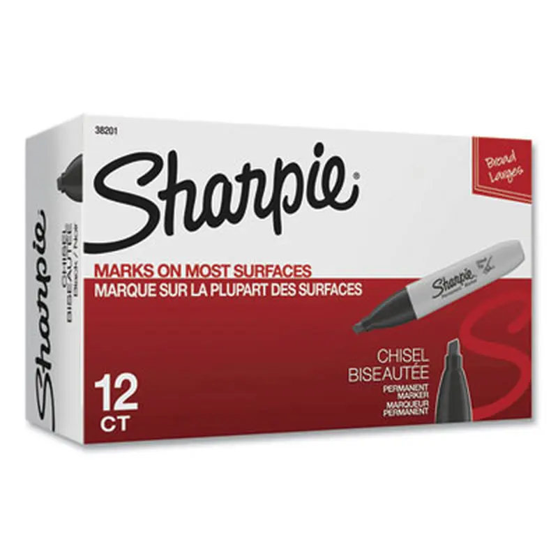 Chisel Tip Permanent Marker, Medium Chisel Tip, Black, Dozen - Markers | Sharpie