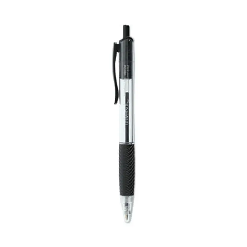 Comfort Grip Ballpoint Pen, Retractable, Medium 1 mm, Black Ink, Clear/Black Barrel, Dozen - Pens | Universal