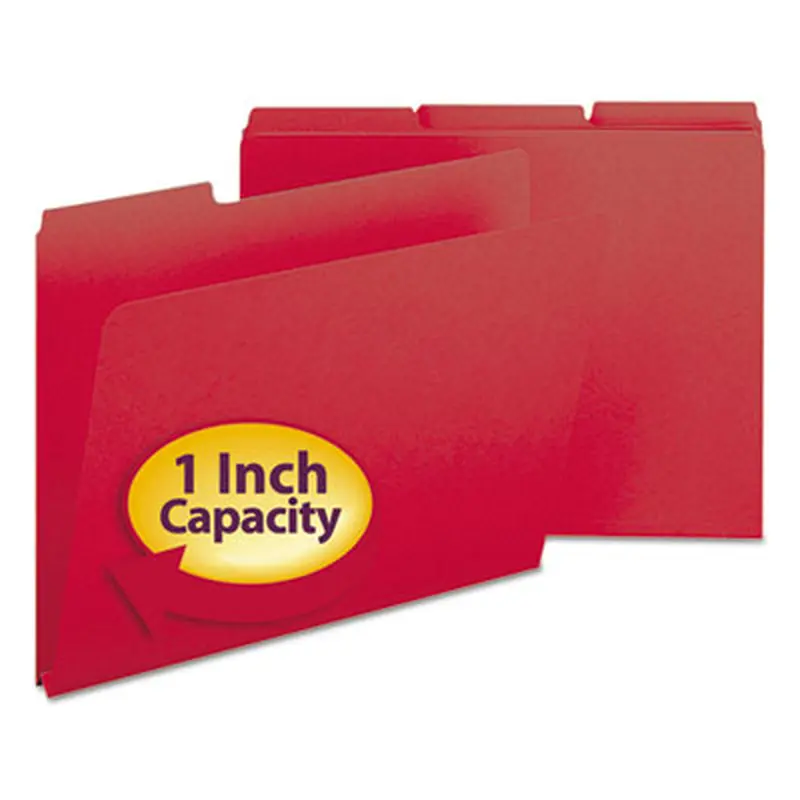 Expanding Recycled Heavy Pressboard Folders, 1/3-Cut Tabs: Assorted, Letter Size, 1" Expansion, Bright Red, 25/Box - File Folders | Smead