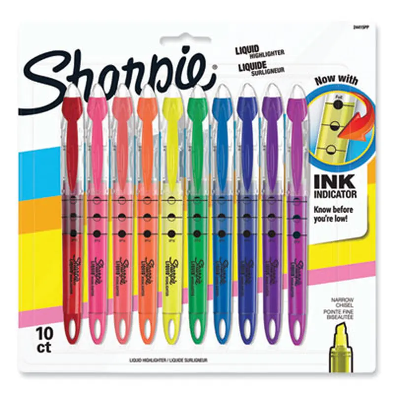 Liquid Pen Style Highlighters, Assorted Ink Colors, Chisel Tip, Assorted Barrel Colors, 10/Set - Highlighters | Sharpie