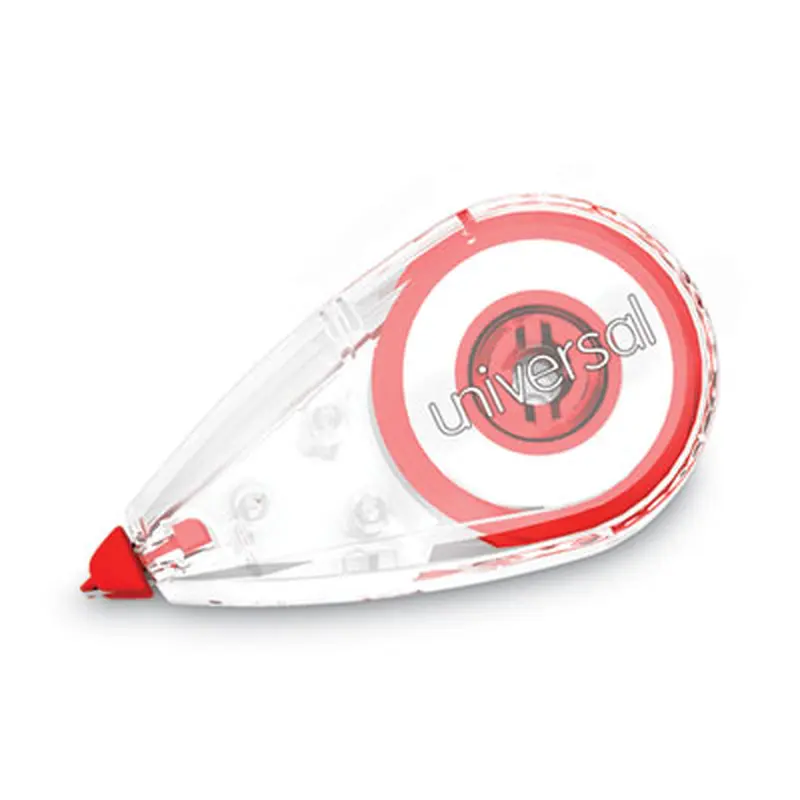 Mini Correction Tape, Non-Refillable, 0.25" x 22.92 ft, White Tape, Clear/Red Dispenser, 10/Pack - Correction Tapes | Universal