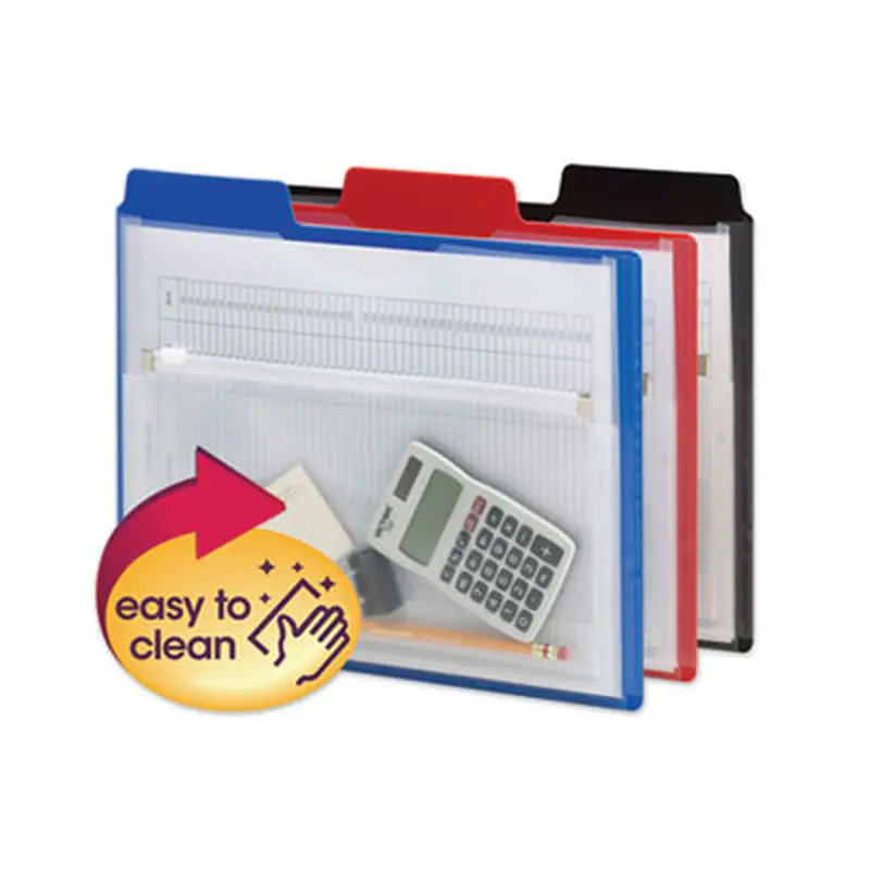 Poly Project Organizer with Zip Pouch, 2-Sections, 1/3-Cut Tab, Letter Size, Assorted Colors, 3/Pack - Project Folders | Smead