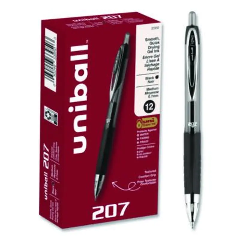 Signo 207 Gel Pen, Retractable, Medium 0.7 mm, Black Ink, Smoke/Black Barrel, Dozen - Pens | uniball