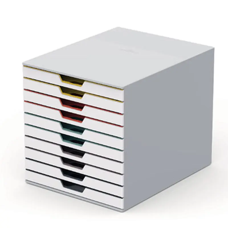 VARICOLOR Stackable Plastic Drawer Box, 10 Drawers, Letter to Folio Size Files, 11.5 x 14 x 11, White - Desktop Document Racks & Sorters | Durable