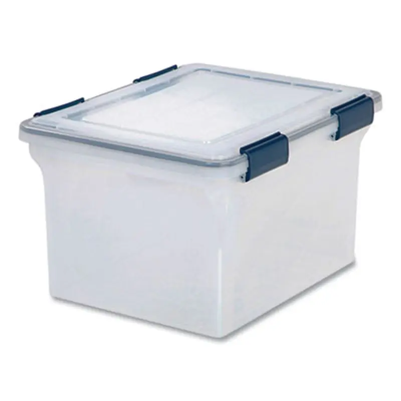 WEATHERTIGHT File Box, Letter/Legal Files, 15.5 x 17.9 x 10.8, Clear/Blue Accents - File Boxes | IRIS