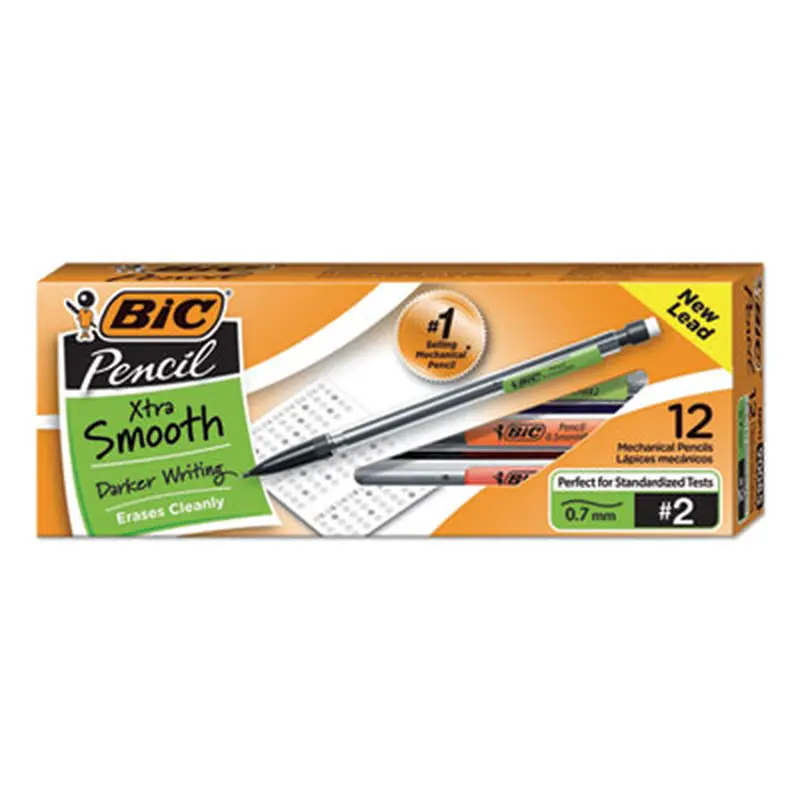 Xtra Smooth Mechanical Pencils with Tube of Lead, 0.7 mm, HB (#2), Black Lead, Clear Barrel, Dozen - Pencils | BIC