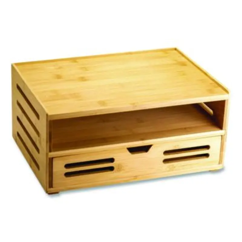 Bamboo Stackable Document Organizer with Drawer, 2 Sections, Letter Size Files, 14.09" x 10.08" x 7.7", Brown - Desktop Document Racks & Sorters | Officemate