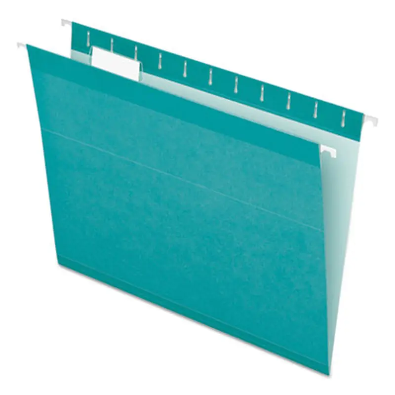 Colored Reinforced Hanging Folders, Letter Size, 1/5-Cut Tabs, Aqua, 25/Box - Hanging File Folders | Pendaflex