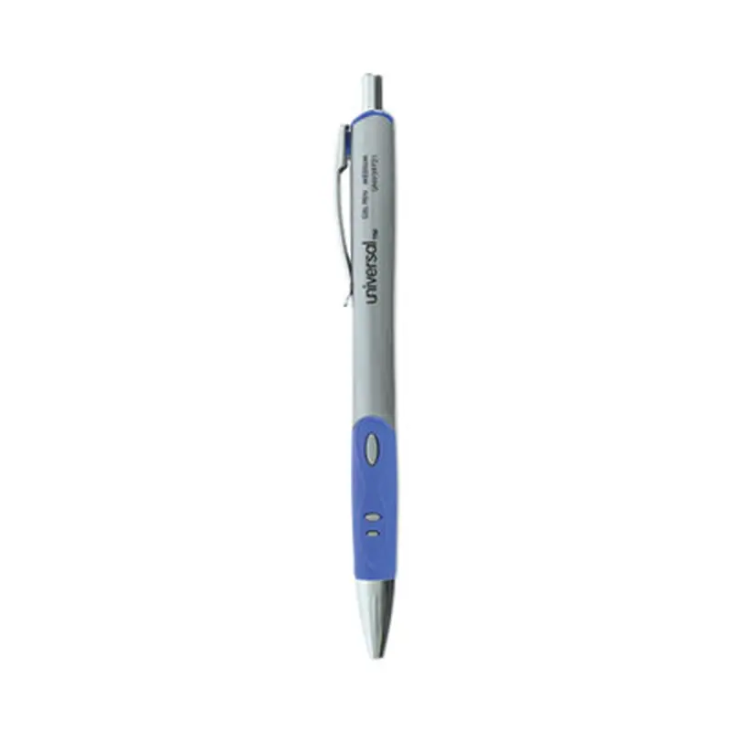 Comfort Grip Gel Pen, Retractable, Medium 0.7 mm, Blue Ink, Gray/Blue/Silver Barrel, Dozen - Pens | Universal