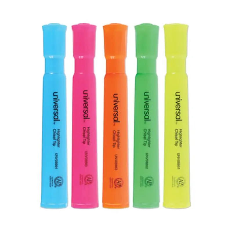 Desk Highlighters, Assorted Ink Colors, Chisel Tip, Assorted Barrel Colors, 5/Set - Highlighters | Universal