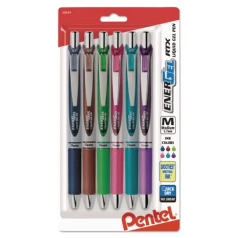 EnerGel RTX Gel Pen, Retractable, Medium 0.7 mm, Assorted Ink and Barrel Colors, 6/Pack - Pens | Pentel