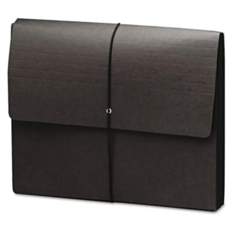 Extra-Wide Expanding Wallets with Elastic Cord, 5.25" Expansion, 1 Section, Elastic Cord Closure, Letter Size, Black, 10/Box - File Jackets/Sleeves/Wallets | Smead