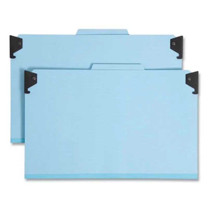 FasTab Hanging Pressboard Classification Folders, 2 Dividers, Legal Size, Blue - Hanging File Folders | Smead