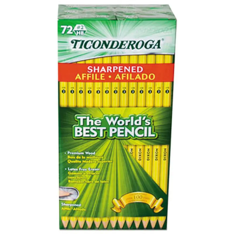 Pre-Sharpened Pencil, HB (#2), Black Lead, Yellow Barrel, 72/Pack - Pencils | Ticonderoga