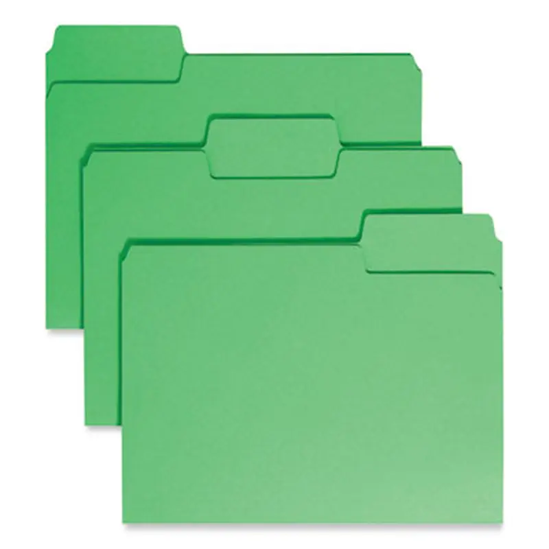 SuperTab Colored File Folders, 1/3-Cut Tabs: Assorted, Letter Size, 0.75" Expansion, 11-pt Stock, Green, 100/Box - File Folders | Smead