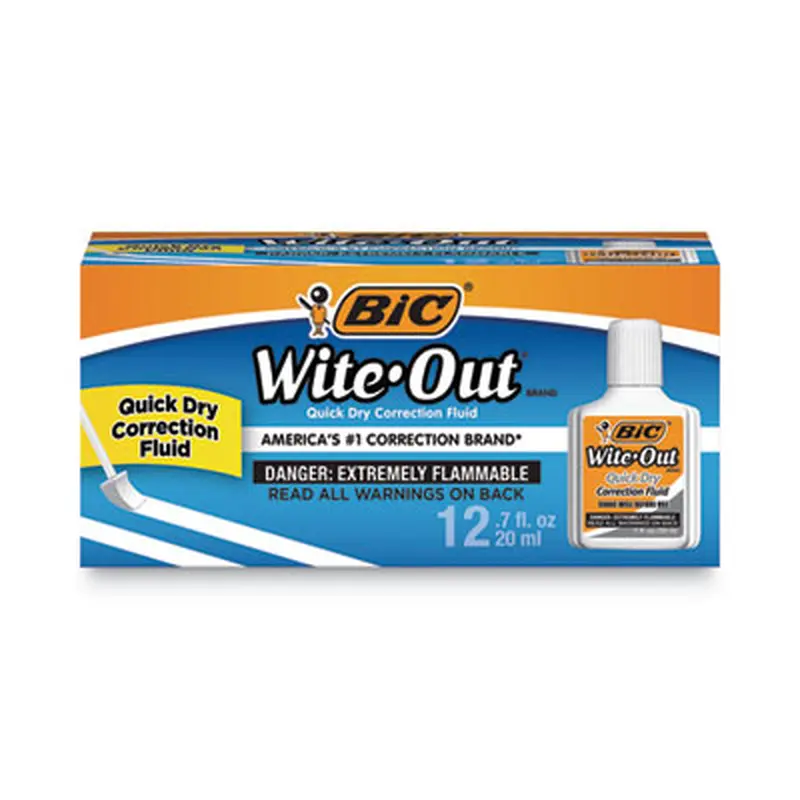 Wite-Out Quick Dry Correction Fluid Value Pack, Foam Brush Tip Applicator, 0.68 oz Bottle, White, Dozen - Correction Liquid | BIC