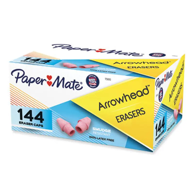 Arrowhead Eraser Caps, For Pencil Marks, Pink, 144/Box - Pencil & Ink Erasers | Paper Mate