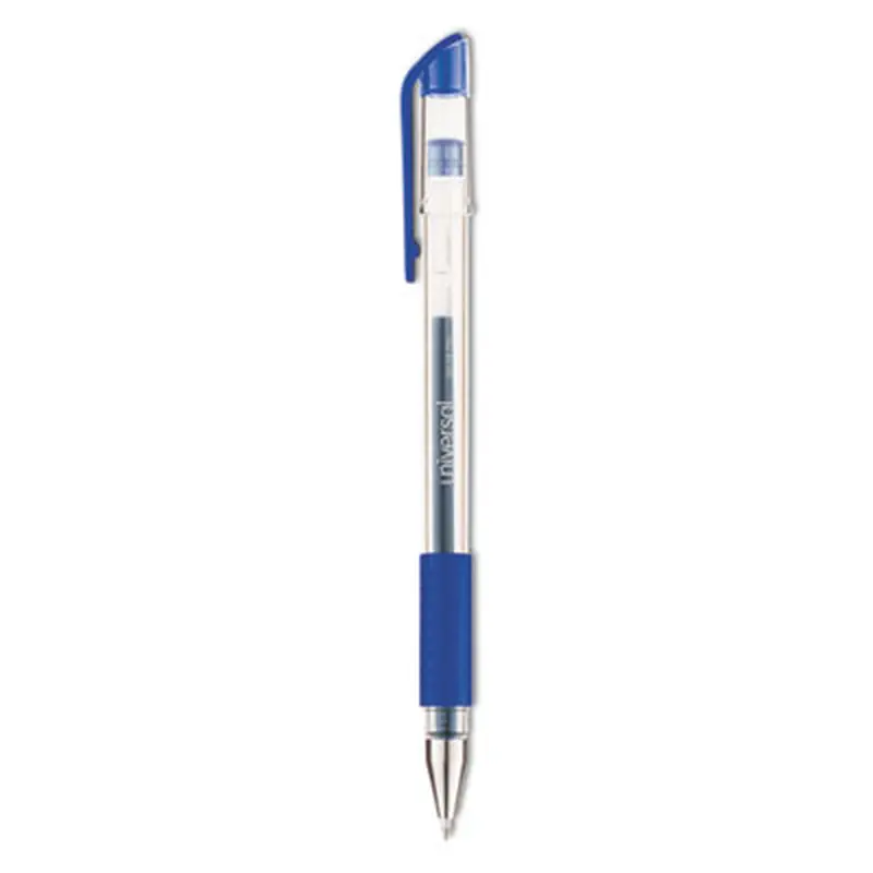 Comfort Grip Gel Pen, Stick, Medium 0.7 mm, Blue Ink, Clear/Blue Barrel, Dozen - Pens | Universal