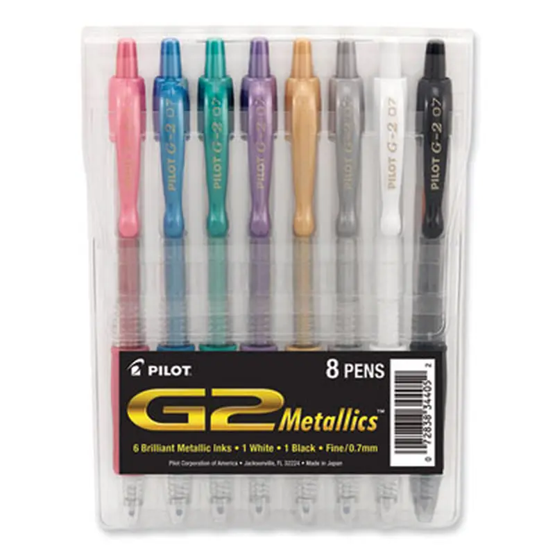 G2 Metallics Gel Pen, Retractable, Fine 0.7 mm, Assorted Ink and Barrel Colors, 8/Pack - Pens | Pilot