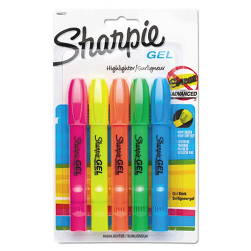 Gel Highlighters, Assorted Ink Colors, Bullet Tip, Assorted Barrel Colors, 5/Set - Highlighters | Sharpie