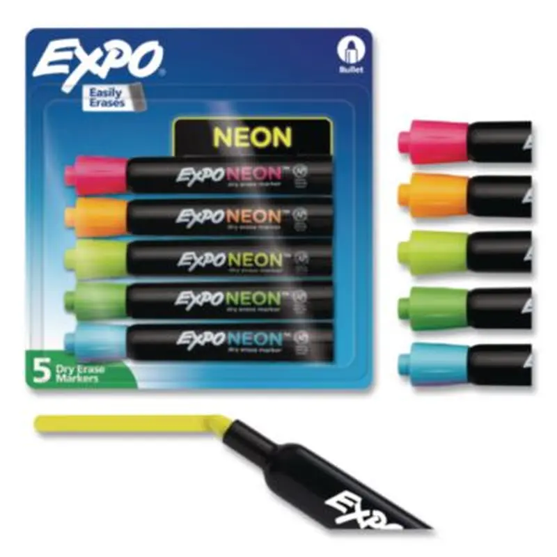 Neon Windows Dry Erase Marker, Broad Bullet Tip, Assorted Colors, 5/Pack - Board Markers | EXPO