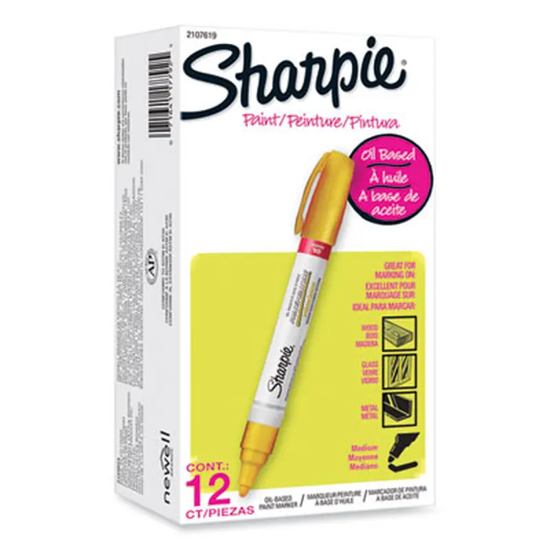 Permanent Paint Marker, Medium Bullet Tip, Yellow, Dozen - Markers | Sharpie