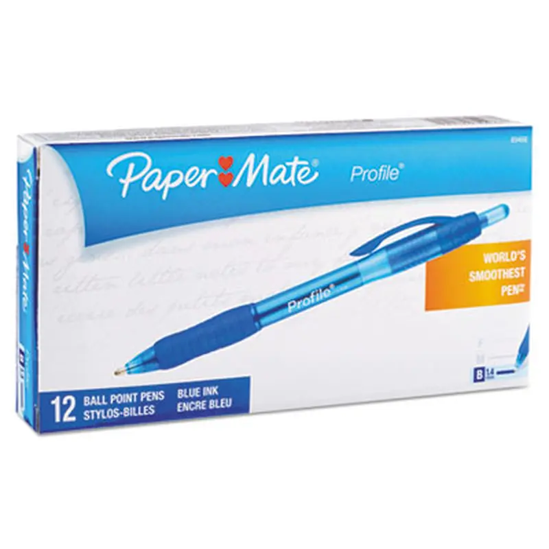 Profile Ballpoint Pen, Retractable, Bold 1.4 mm, Blue Ink, Translucent Blue Barrel, Dozen - Pens | Paper Mate