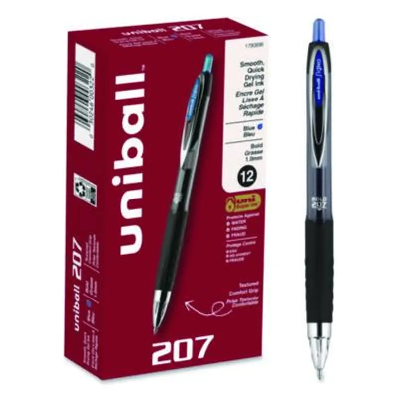 Signo 207 Gel Pen, Retractable, Bold 1 mm, Blue Ink, Smoke/Black/Blue Barrel, Dozen - Pens | uniball