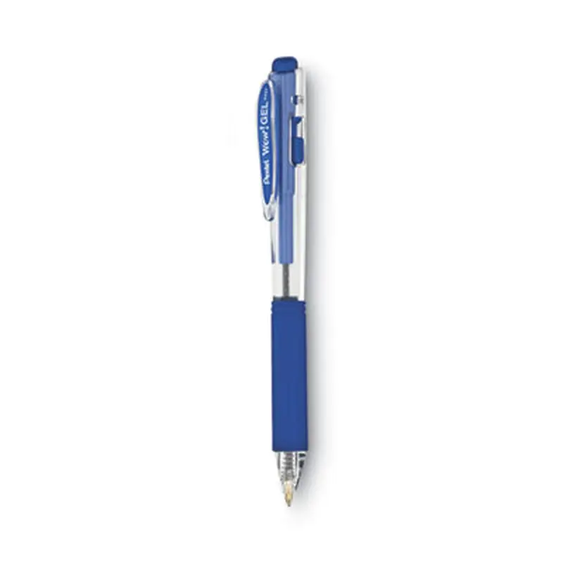 WOW! Gel Pen, Retractable, Medium 0.7 mm, Blue Ink, Clear/Blue Barrel, Dozen - Pens | Pentel