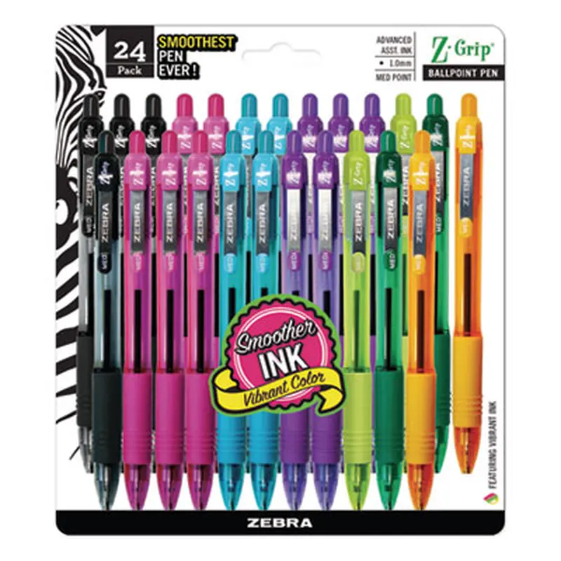 Z-Grip Ballpoint Pen, Retractable, Medium 1 mm, Assorted Artistic Ink and Barrel Colors, 24/Pack - Pens | Zebra