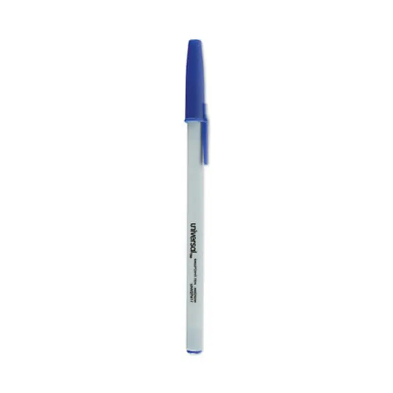 Ballpoint Pen, Stick, Medium 1 mm, Blue Ink, Gray/Blue Barrel, Dozen - Pens | Universal