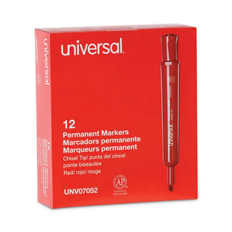 Chisel Tip Permanent Marker, Broad Chisel Tip, Red, Dozen - Markers | Universal
