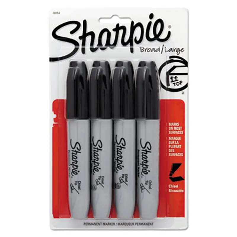 Chisel Tip Permanent Marker, Medium Chisel Tip, Black, 4/Pack - Markers | Sharpie