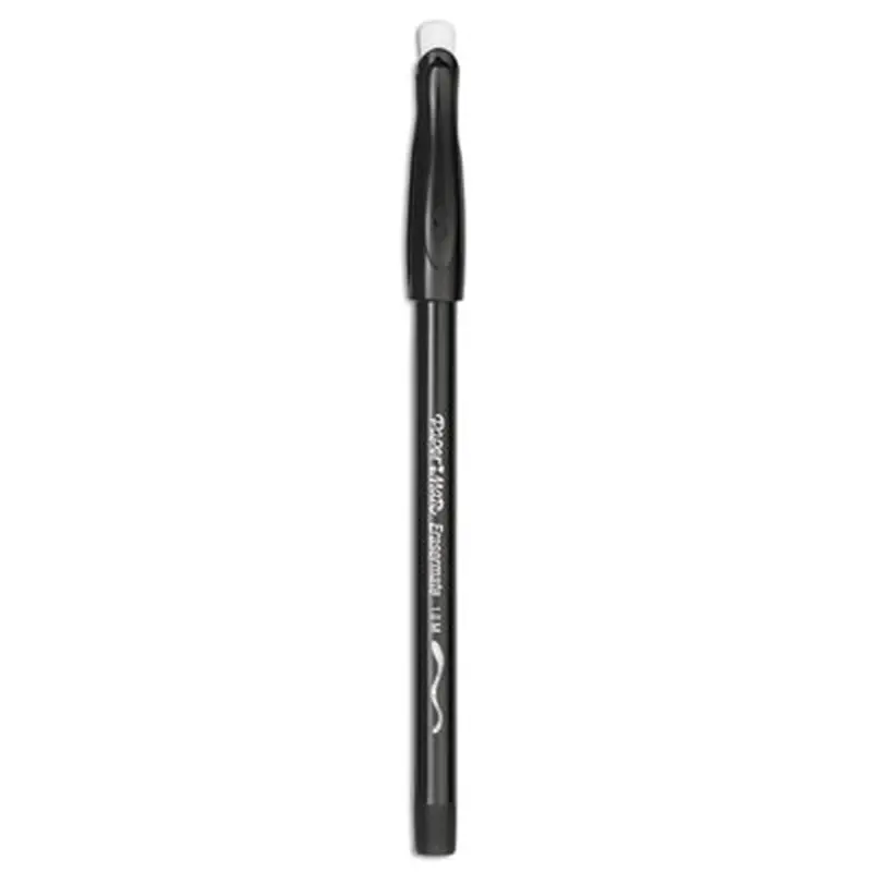 Eraser Mate Ballpoint Pen, Stick, Medium 1 mm, Black Ink, Black Barrel, Dozen - Pens | Paper Mate