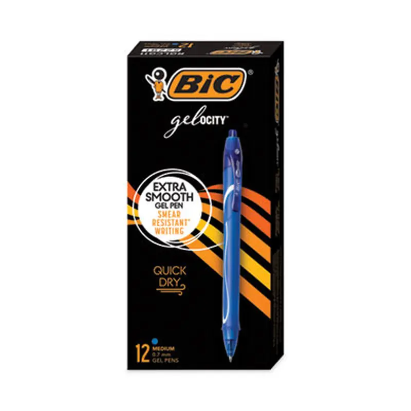Gel-ocity Quick Dry Gel Pen, Retractable, Medium 0.7 mm, Blue Ink, Blue Barrel, Dozen - Pens | BIC