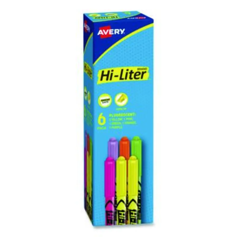 HI-LITER Pen-Style Highlighters, Assorted Ink Colors, Chisel Tip, Assorted Barrel Colors, 6/Set - Highlighters | Avery