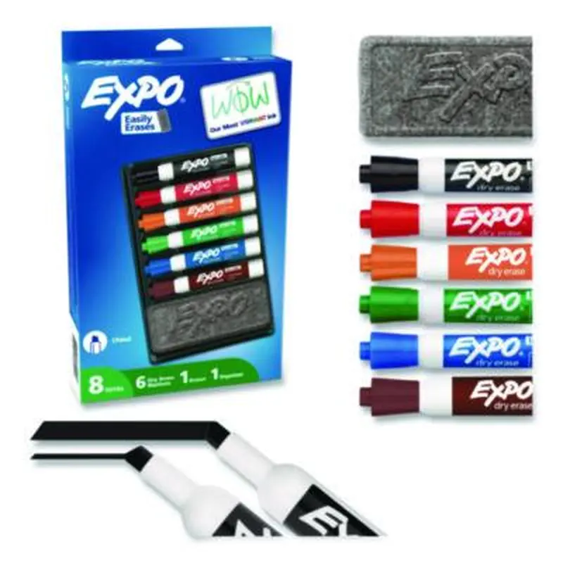 Low-Odor Dry Erase Marker and Organizer Kit, Broad Chisel Tip, Assorted Colors, 6/Set - Board Markers | EXPO