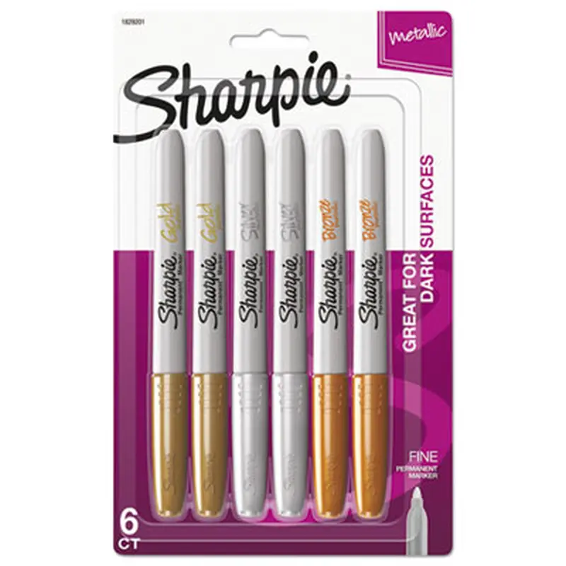 Metallic Fine Point Permanent Markers, Fine Bullet Tip, Gold-Silver-Bronze, 6/Pack - Markers | Sharpie