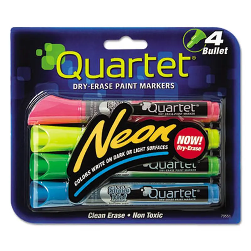 Neon Dry Erase Marker Set, Broad Bullet Tip, Assorted Colors, 4/Set - Board Markers | Quartet
