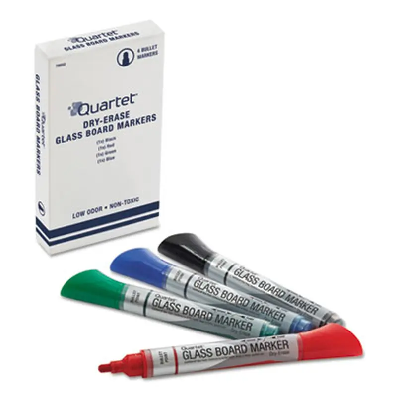 Premium Glass Board Dry Erase Marker, Broad Bullet Tip, Assorted Colors, 4/Pack - Board Markers | Quartet