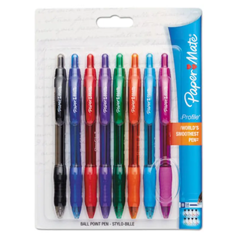 Profile Ballpoint Pen, Retractable, Bold 1.4 mm, Assorted Ink and Barrel Colors, 8/Pack - Pens | Paper Mate